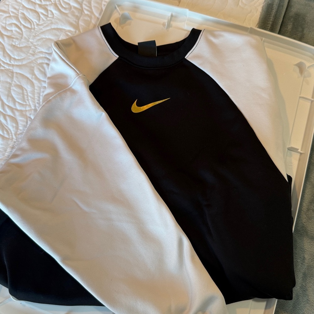 Nike Black and White Crewneck with Gold Swoosh